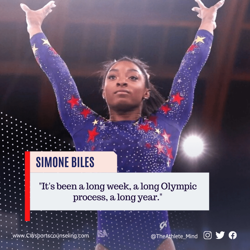 Simone Biles addressing her mental health concerns.
